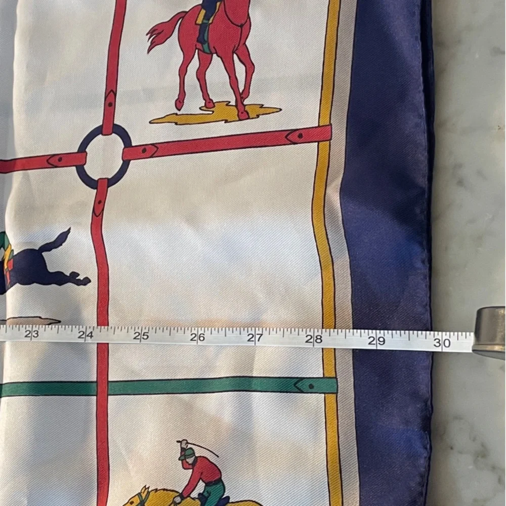 Vintage Multicolor Equestrian Horse Racing Square Italian Scarf - Picture 14 of 16